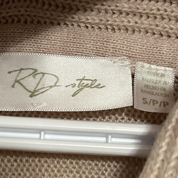 RD Style Tan Black Button Side Calandri Poncho Sweater Long Sleeve Cowl Neck Sm - Picture 9 of 14